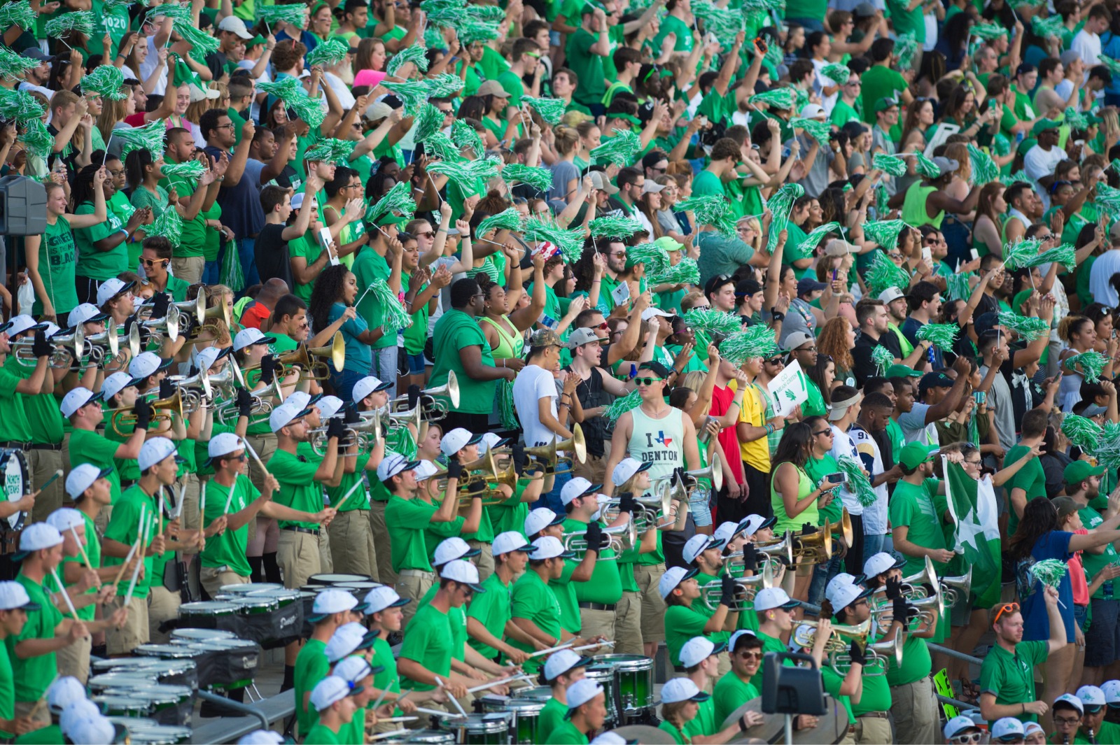 Crowd of students at the UNT football stadium