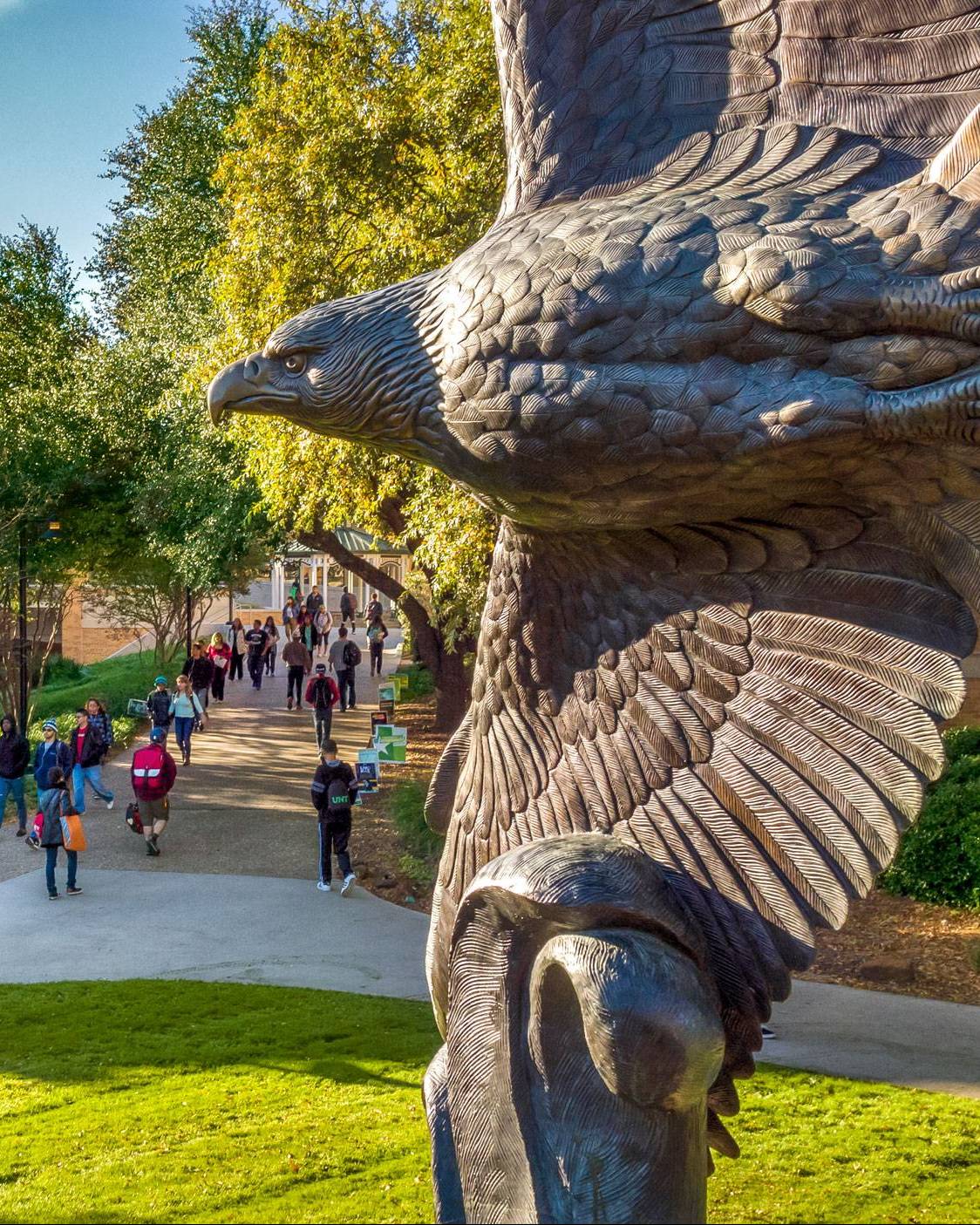 Students walking outside the science building